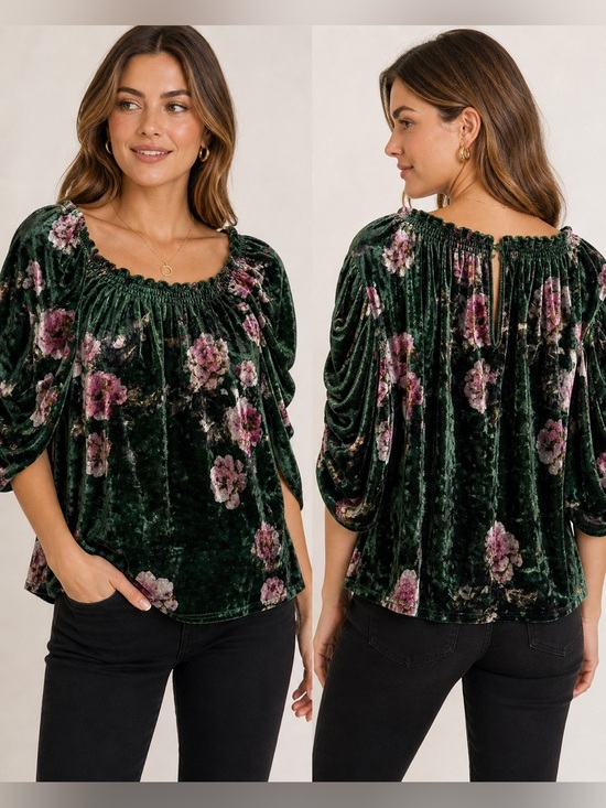 Sugarlips Tops - Sugarlips Sharon Floral Velvet Drape Sleeve Top Romantic Size Large